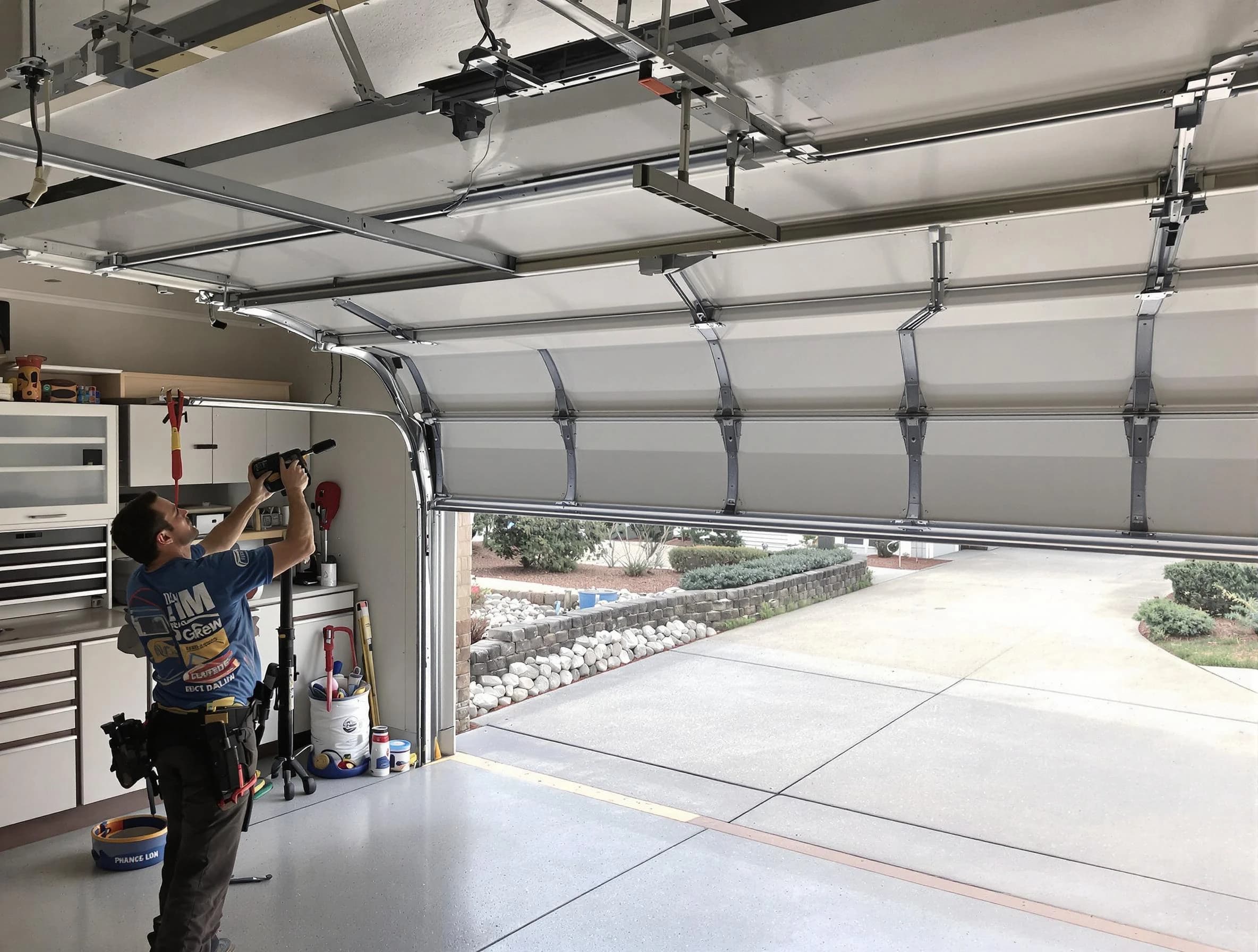 Garage door track repair service by Mustang Garage Door Repair in Mustang