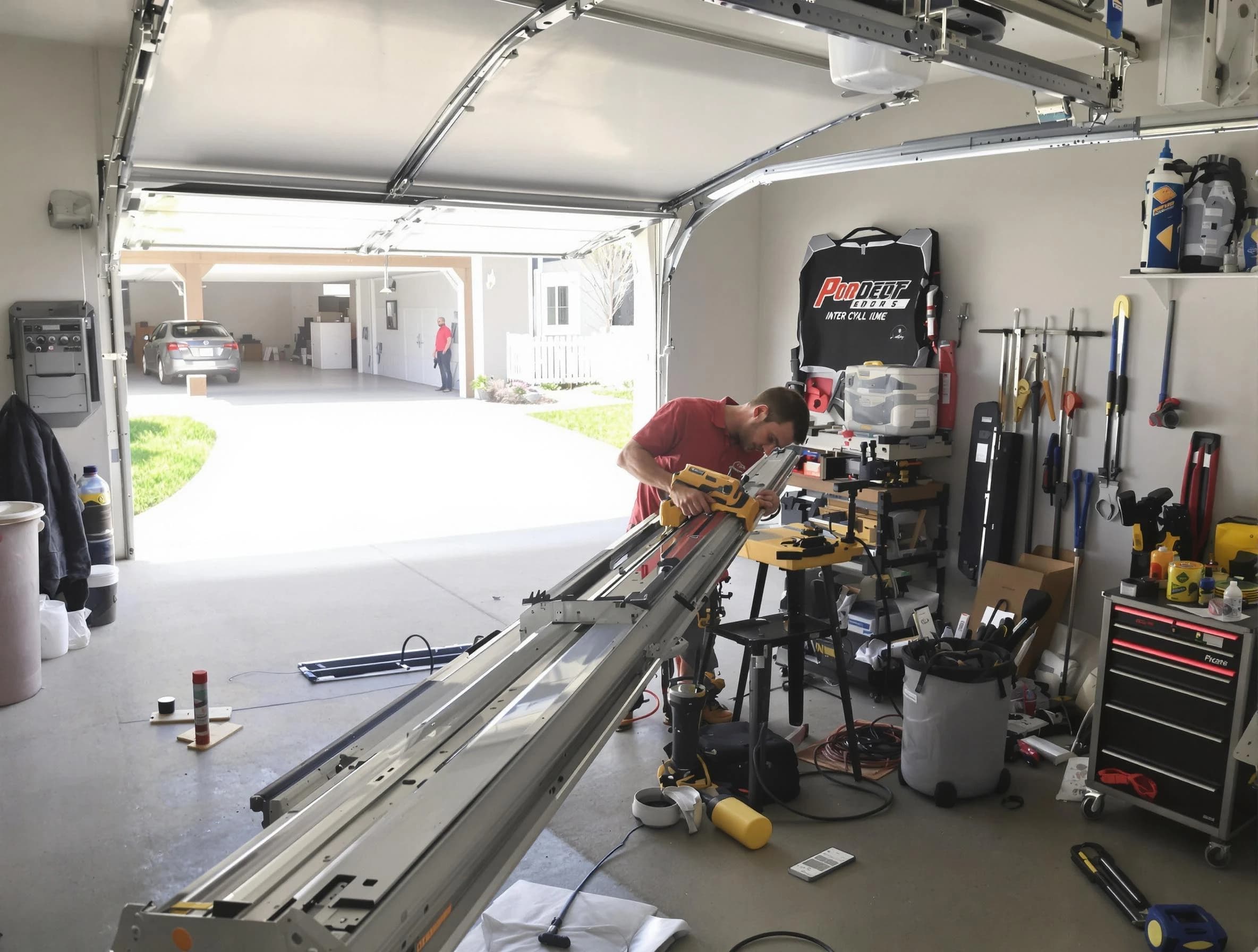 Mustang Garage Door Repair expert performing track repair in Mustang