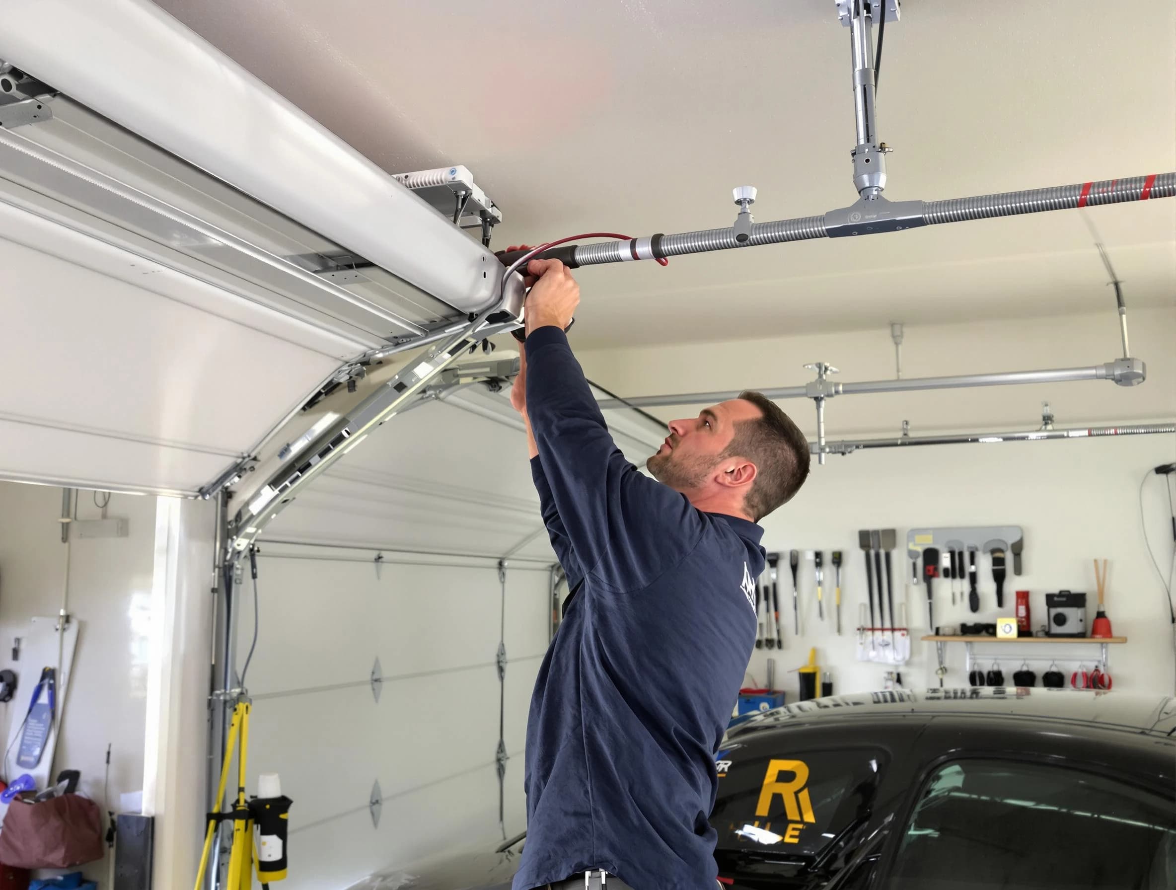 Mustang Garage Door Repair technician performing garage door cable repair in Mustang
