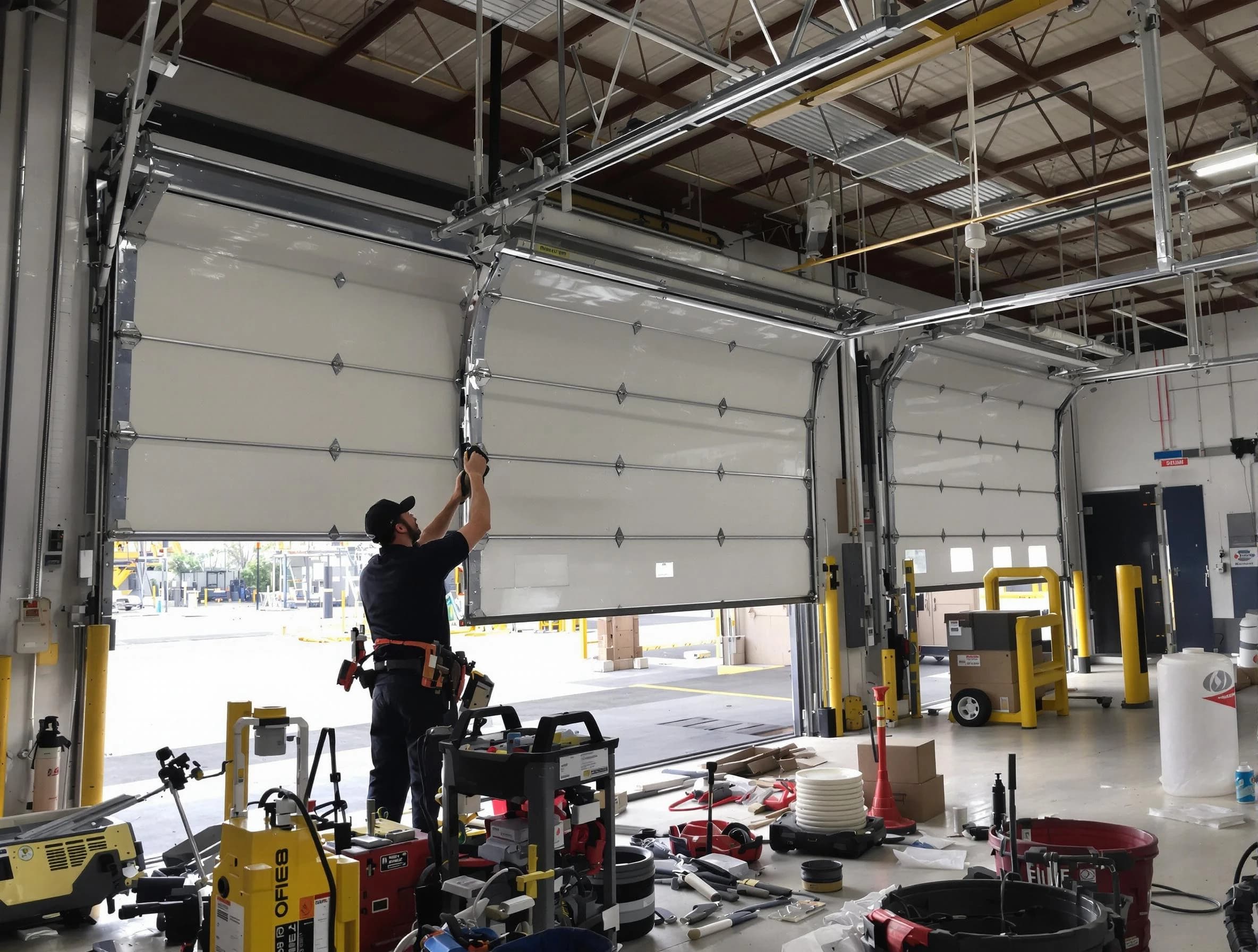 Mustang Garage Door Repair technician performing commercial garage door repair in Mustang