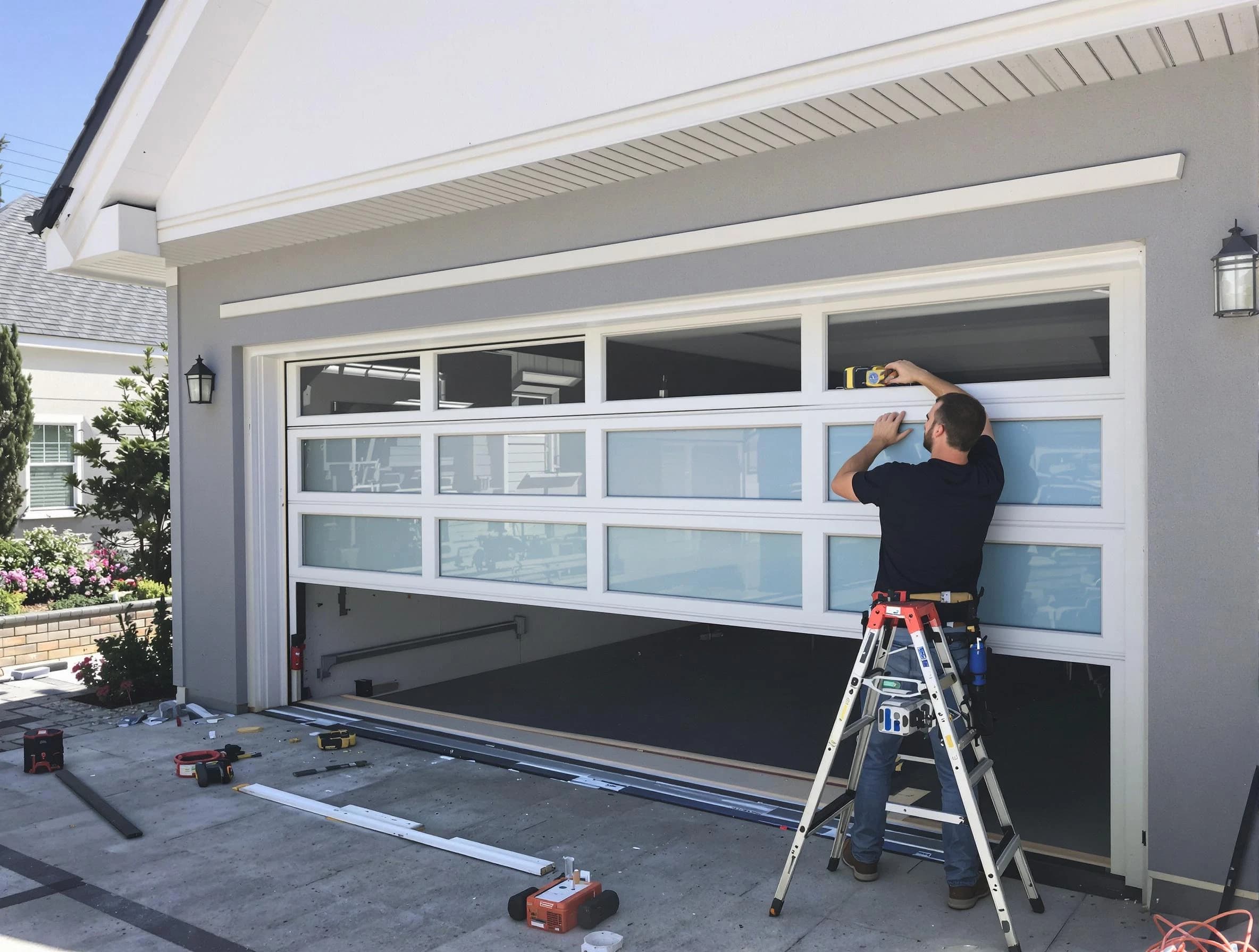 Mustang Garage Door Repair team performing garage door replacement in Mustang