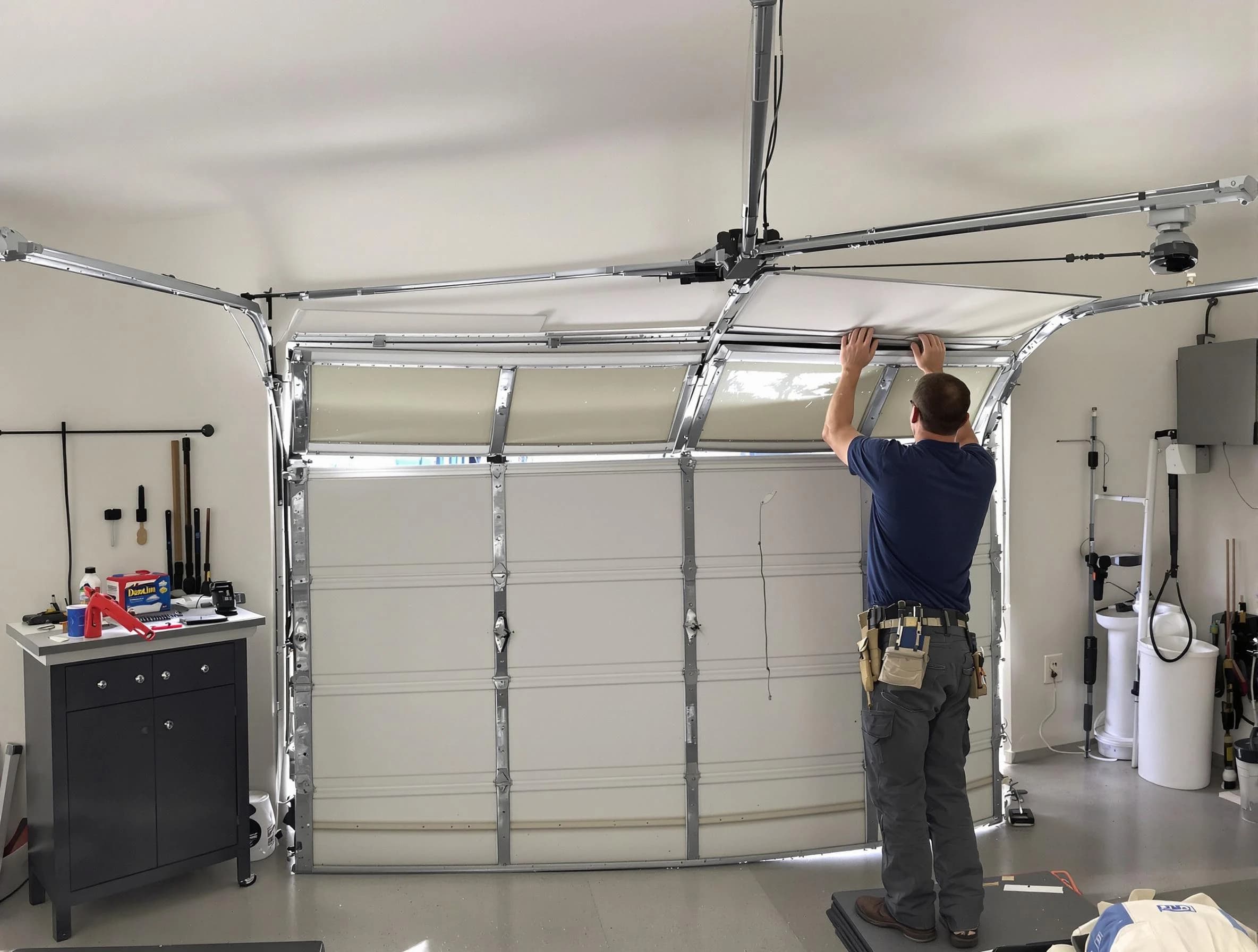 Mustang Garage Door Repair specialist performing precise section replacement on Mustang garage door