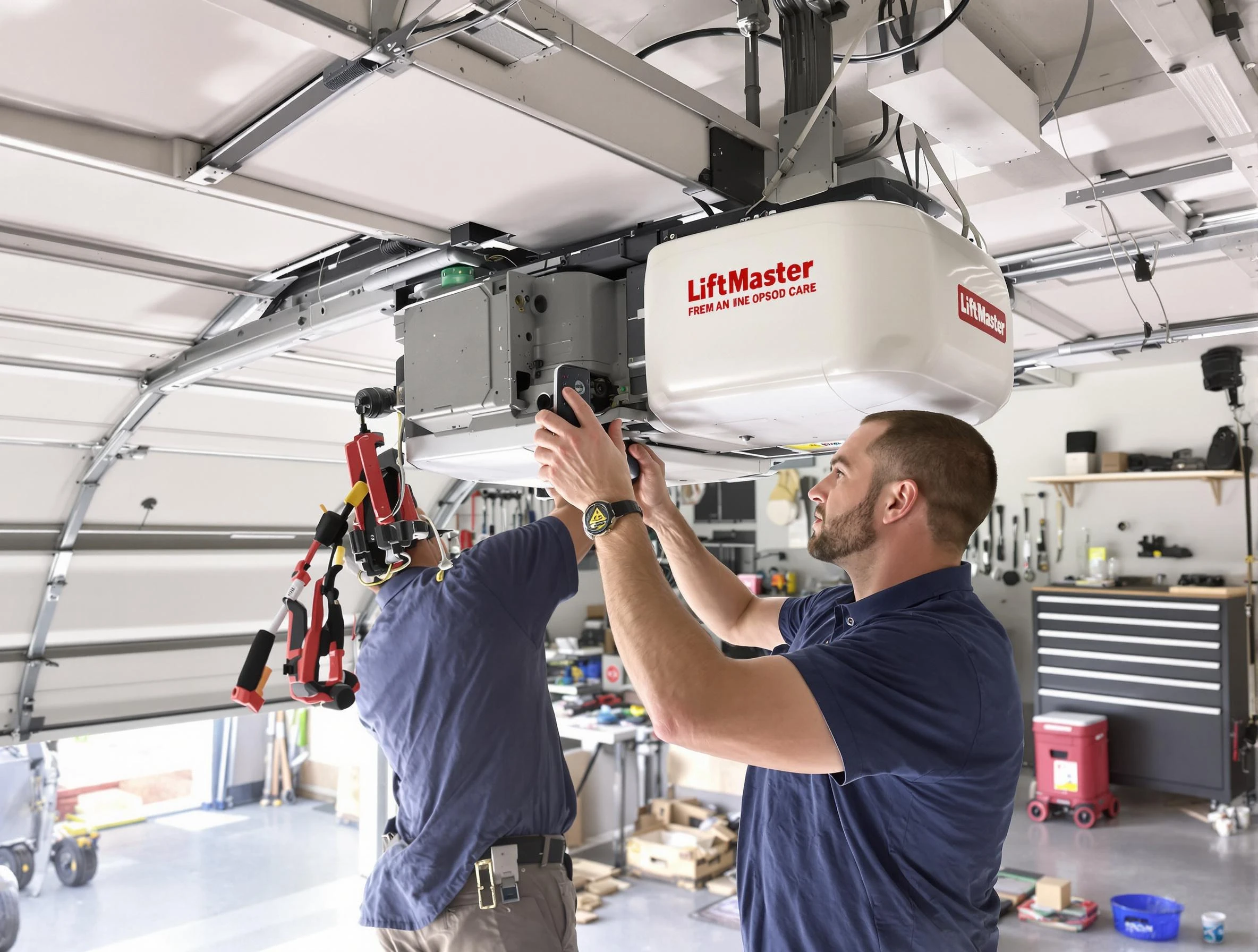 Mustang Garage Door Repair technician performing advanced diagnostics on garage opener in Mustang
