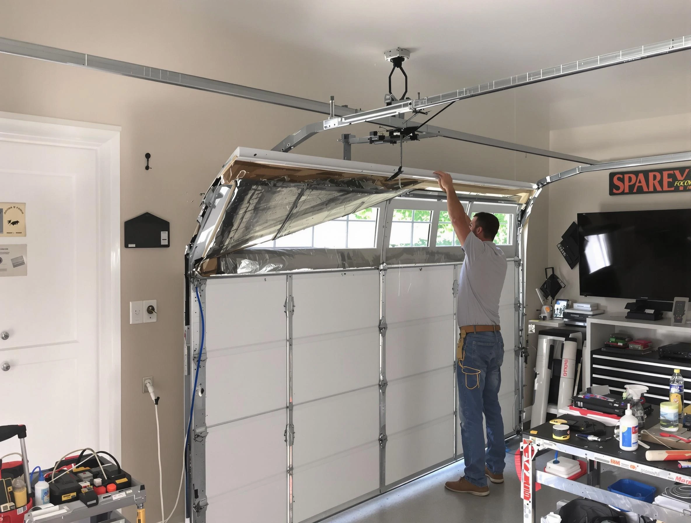 Garage door section replacement by Mustang Garage Door Repair in Mustang